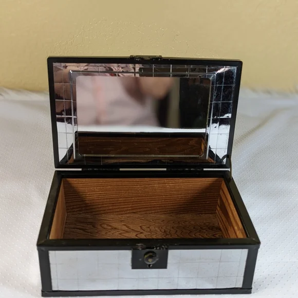 RARE Art Deco Silhouette Wood And Chrome Plated Metal Jewelry Box Vintage